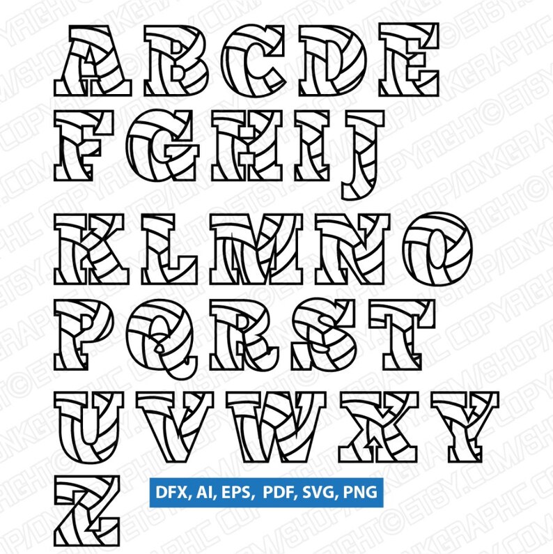 Volleyball Volley Team Letters Fonts Alphabet Lettering Etsy