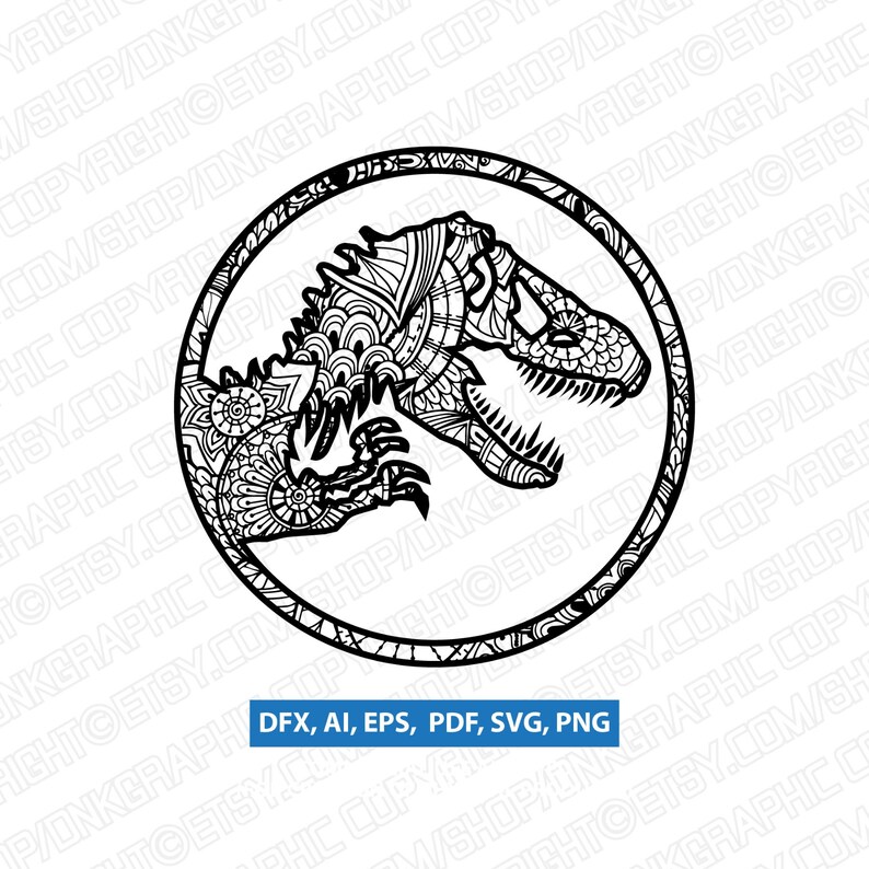 Download Jurassic Park Dinosaurs Mandala Zentangle SVG Laser Cut | Etsy