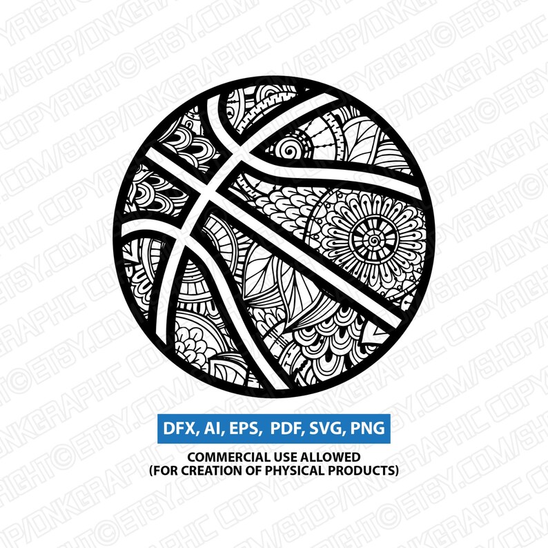 Basketball Mandala Zentangle SVG Laser Cut CNC Plasma Etsy