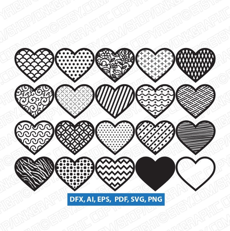 Download 20 Love Heart Valentine SVG Vector Silhouette Cameo Cricut Cut | Etsy