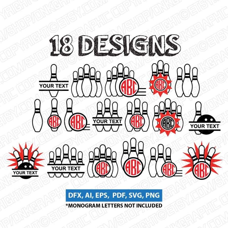 18 Bowling Split Monogram Frame SVG Vector Silhouette Cameo Etsy