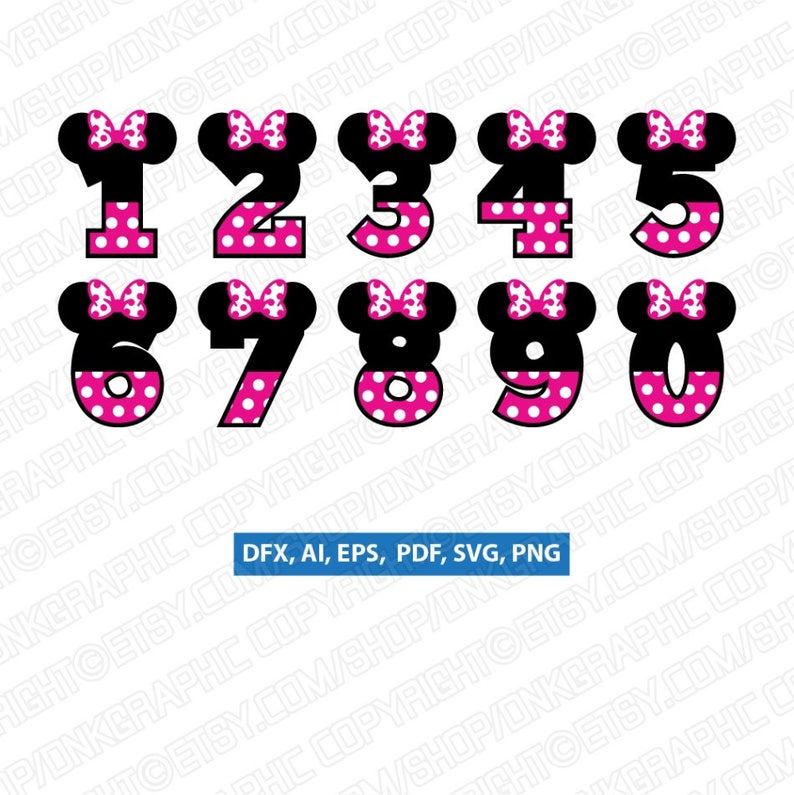 Download Minnie Mouse Numbers 0-9 Birthday Party SVG Vector Cricut ...