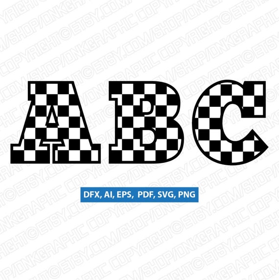 Racing Checkered Letters Fonts Alphabet Birthday Party SVG Etsy