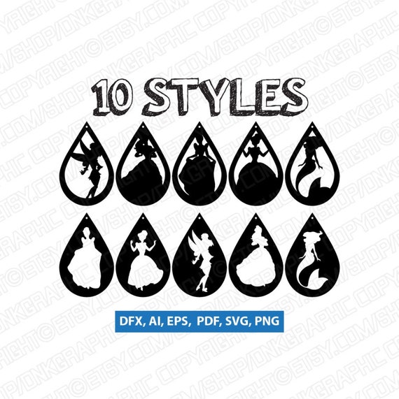 Download Free 10 Styles Princess Earring Svg Disney Princess Pendant Svg Etsy SVG Cut Files