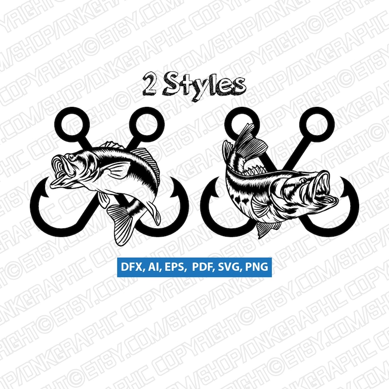 Download 2 Styles Jumping Bass Fish and Hook Fishing SVG Silhouette ...