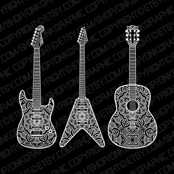 Download 3 Ornament Intricate Mandala Zentangle Guitar SVG ...