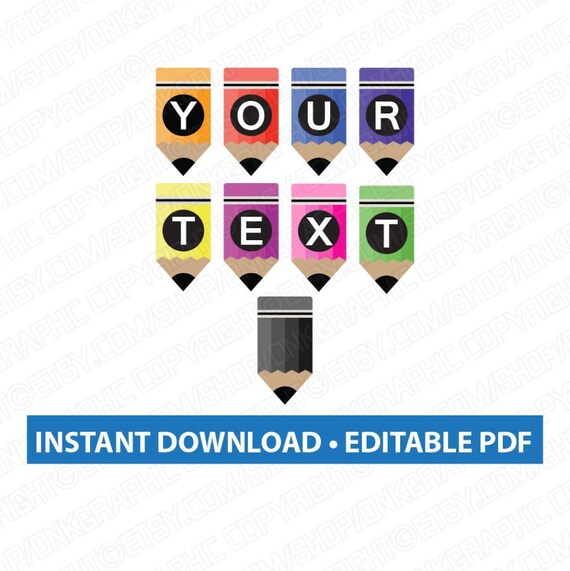 Printable Pencil Back To School Party Bunting Banner Flag Etsy