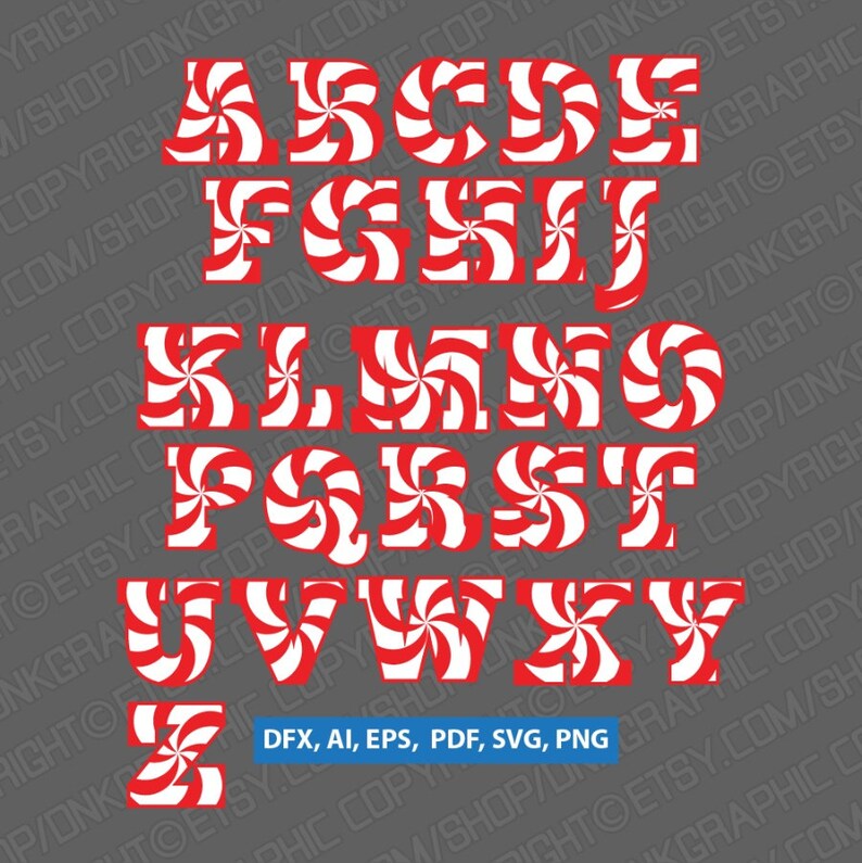 Candy Cane Christmas Letter Font Alphabet Lettering Party SVG | Etsy