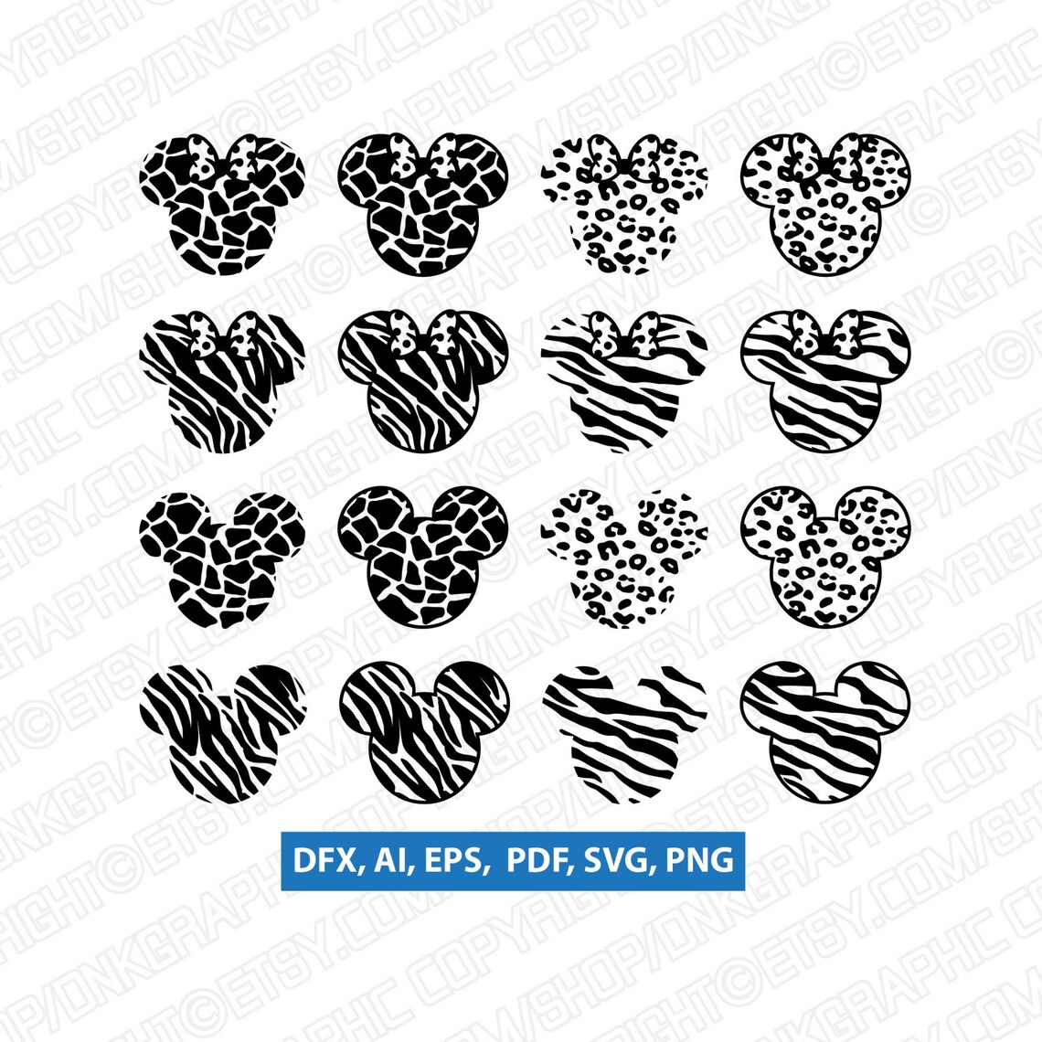 16 Disney Mickey Minnie Mouse Animal Pattern Cheetah Leopard | Etsy