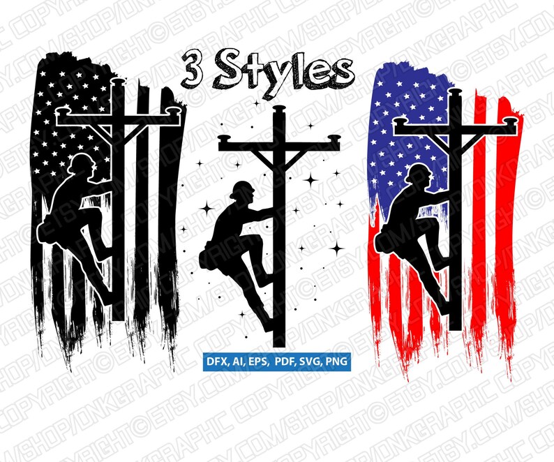 Download 3 styles USA Flag Electrician Power Lineman SVG Cricut Cut ...