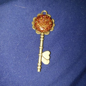 The Key to My Heart Pendant Antique Bronze Pendant with orange glitter resin