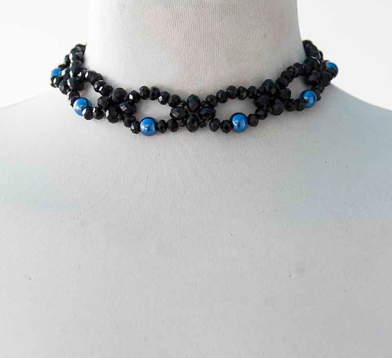 Glamour Necklace Rock Necklace Gothic Choker Discrete Black Blue Choker Gothic Bride Choker Elegant Choker