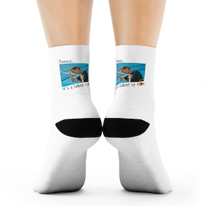 Labor of &quot;Love&quot;, Fun Original Design by Constant Change on these Crew Socks, Great Tennis Gift, Cozy Footwear, Unique Fashion Accessory