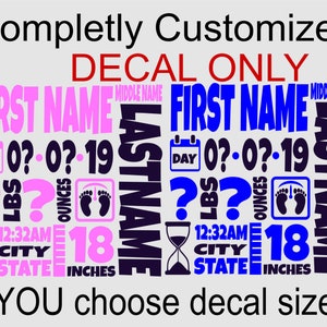Custom Baby decor nursery art  decal ONLY!!! Baby gift. Personalized with name, birth date, height, weight and more., picture frame