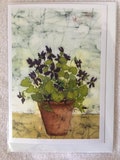 Pot Violets Batik Print Notecard with Envelope (single) / Floral / Flowers / Original Artwork / Suitable for all Occasions