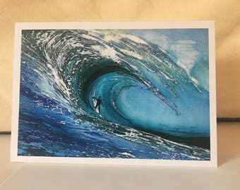 Surfer Batik Print Notecard with envelope (Single) / Seascape / Waves / Original Artwork / Suitable all Occasions