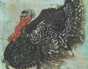 Turkey Batik Print Notecard with Envelope (Single) / Bird Art / Wild Turkey/ Turkey Day / Original Artwork / Suitable for all Occasions