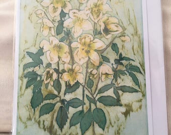 Christmas Rose Batik Print Notecard with Envelope (Single) / Hellebore / Flowers / Floral /Plant / Botanical / Original Artwork