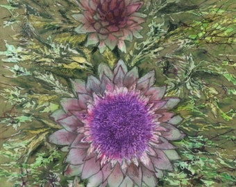 Artichoke Batik Print Notecard (single)/ Flower Artwork/ Plants/ Suitable for All Occasions/ Botanics