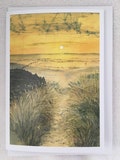 Dunes at Dusk Batik Print Notecard with Envelope (single) / Sand Dunes / Coastal / Original Artwork / Suitable for all Occasions