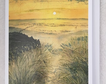 Dunes at Dusk Batik Print Notecard with Envelope (single) / Sand Dunes / Coastal / Original Artwork / Suitable for all Occasions