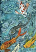 Carp Batik Print Notecard with Envelope (single) \/ Fishes \/ Koi Carp \/ Original Artwork \/ Suitable for all Occasions