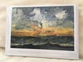 Winter Sunset Batik Print Notecard with Envelope (single) / Sunset Landscape / Orange Sunset / Sunset Sky / Wild Sunset /  Original Artwork