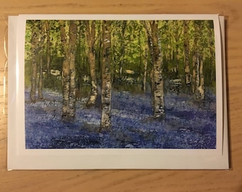 Bluebell Wood Batik Print Notecard with envelope (Single)/ Original Artwork/ Woodland Landscape/ Suitable for all Occasions