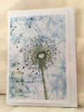 Dandelion Batik Print Notecard with Envelope (single) / Flying Dandelion / Seed Head / Blowing Dandelion / White Dandelion / Seeds