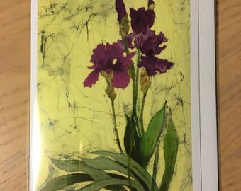 Iris Batik Print Notecard with Envelope (single) / Flower Art/ Original Artwork / Suitable for all Occasions