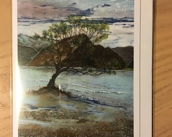 Lake Wanaka Batik Print Notecard with Envelope (single) / New Zealand Landscape/ Wanaka Tree/ Original Artwork