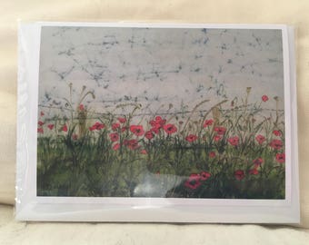 Flanders Poppies Batik Print Notecard with Envelope (Single) / Poppy Field / Field of Flowers / Original Artwork