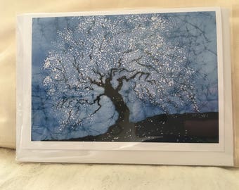 Cherry Tree Batik Print Notecard with Envelope (Single) / Blossom / Flowers / Fruit Tree / Orchard / Original Artwork
