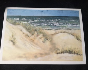 Sand dunes  Batik Print Notecard with Envelope (single) / Beach / Coast / Sea / Golden sands/ Original Artwork
