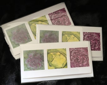 Cabbage Triptych Batik Print Notecard with Envelope (single)/ Three Cabbages/ Blank Card/ Suitable All Occasions