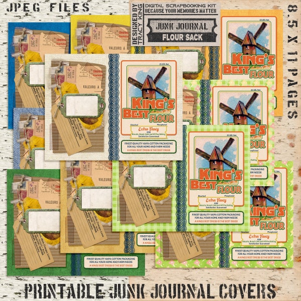 Flour Sack Junk Journal Covers, Vintage Flour Sack Style, Printable, Amazing Reproduction of Flour Sack Label and Fabric