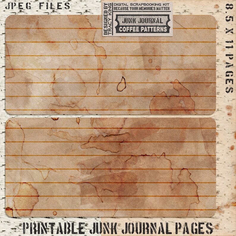 Coffee Dyed Papers Set 2 Journal Papers Junk Journal Scrapbooking