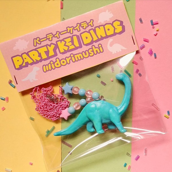 Party Kei Dinos Halskette- Love Kitschiger Harajuku Pop Kei- Neon Fairy Kei Dinosaurier Schmuck-Retro Vintage Spielzeug- Handgefertigter pastellfarbener ästhetischer Dino