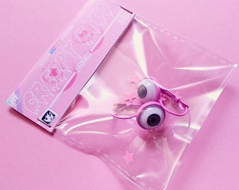 Pink Creepy Eyes Earrings- Handmade pastel goth creepy cute - Harajuku Style outfit sweet Lolita Yami kawaii - Horror Terror earrings soft