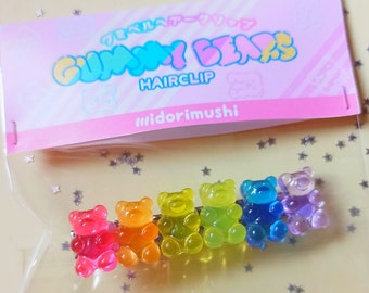 Super Cute Gummy Bears Rainbow Hairclip/Party Kei Silicone Bears/ Decora Fairy Kei/Harajuku Lovers/90s Girl/ Sweet Candy Hair accessories