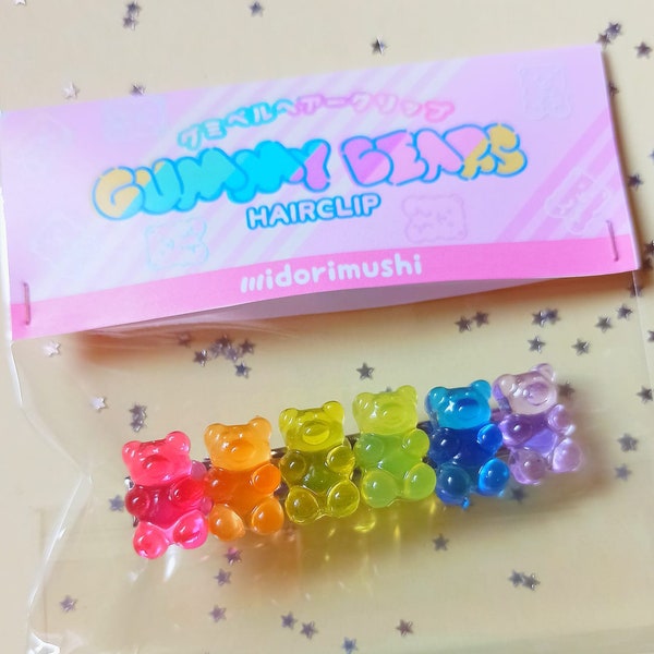 Super Cute Gummy Bears Rainbow Hairclip/Party Kei Silicone Bears/ Decora Fairy Kei/Harajuku Lovers/90s Girl/ Sweet Candy Hair accessories