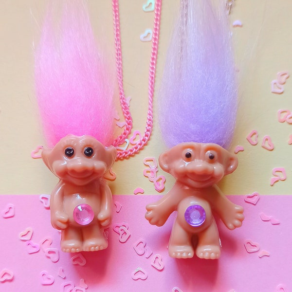 Troll Doll  Necklace - Handmade  Kawaii Necklace Fairy Kei Girl  - 90s Vintage Toys Pastel Cute Lucky Trolls Yume Kawaii Gifts Girls