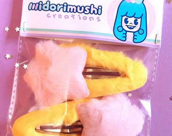 Super Cute Fluffy Stars Hairclip/Party Kei Pastel Baby/ Decora Fairy Kei/Harajuku Lovers/90s Girl/ Sweet Hair Accessories