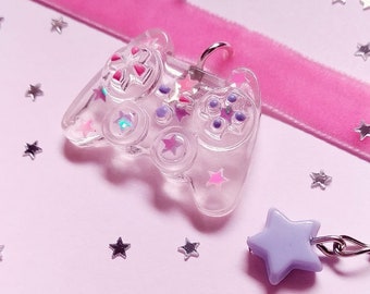 Transparant bedieningspaneel met kawaii-sterrenhars fluwelen choker-pastelroze fluwelen choker - Gamer Vaporwave hars ketting-handgemaakte esthetiek