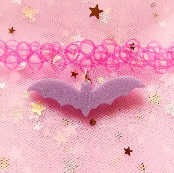 Pastel Goth Bat Choker Necklace /Magical Girls Aesthetic Fairy Kei Choker/ Handmade Halloween Jewelry Harujuku Style Kawaii Girls