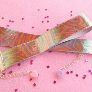 Holographic Vaporwave Choker Necklace - Yume Kawaii Choker Harajuku Girls - 90s Aesthetic JFashion - Sweet Lolita Necklace