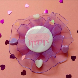 Capsule Bunny and Menhera Band Aid Rosette Brooch Button-Harajuku Lace Cute Soft Pink Purple-Pastel Fairy Kei Guro Kawaii-Yami Kawaii Pin image 3