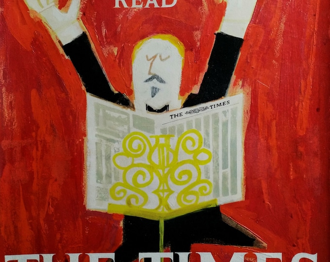 1960 original acrylic & oil commerial graphic artwork titled; 'Top People Read The TIMES' by Patrick Tilley for THE TIMES newspaper.
