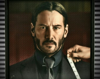 Nick Holdsworth 'John Wick' (Keanu Reeves) obra de arte original en técnica mixta. Firmado abajo a la izquierda, papel verjurado, marco de caja + entrada a la galería