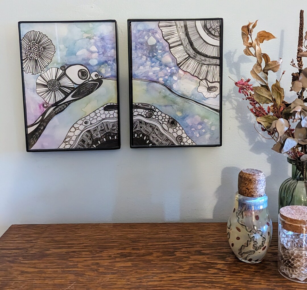 Pastel Cells - Framed Pen & Ink Watercolor - Etsy